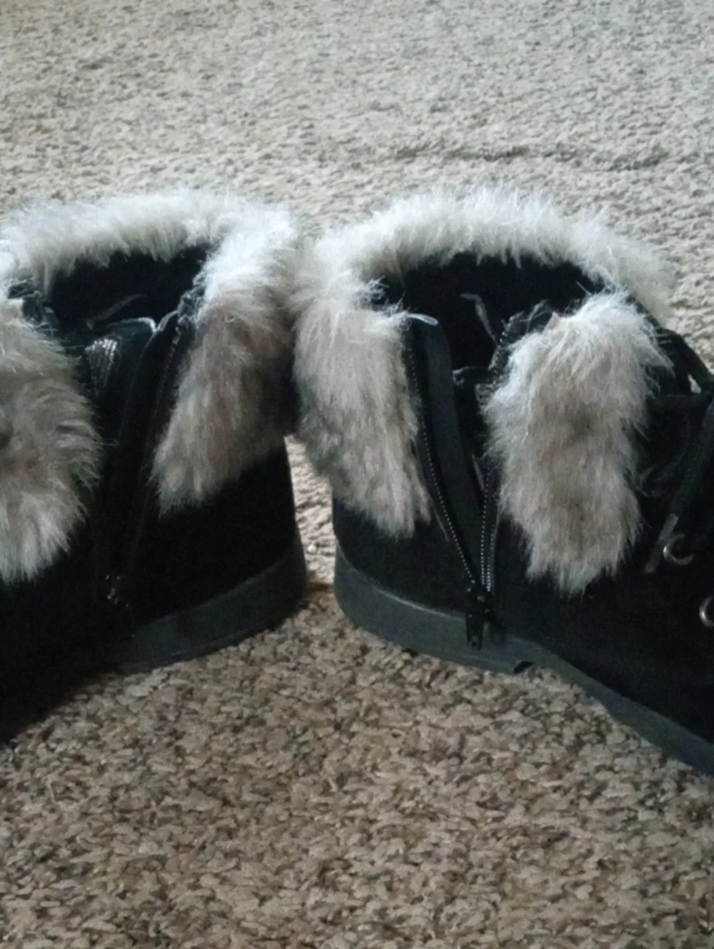 Girl's Black Faux-Fur Trim Winter Ankle Boots